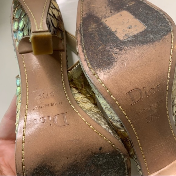 Vintage Christian Dior python square toe Jeweled gold sling back stiletto - Picture 8 of 16